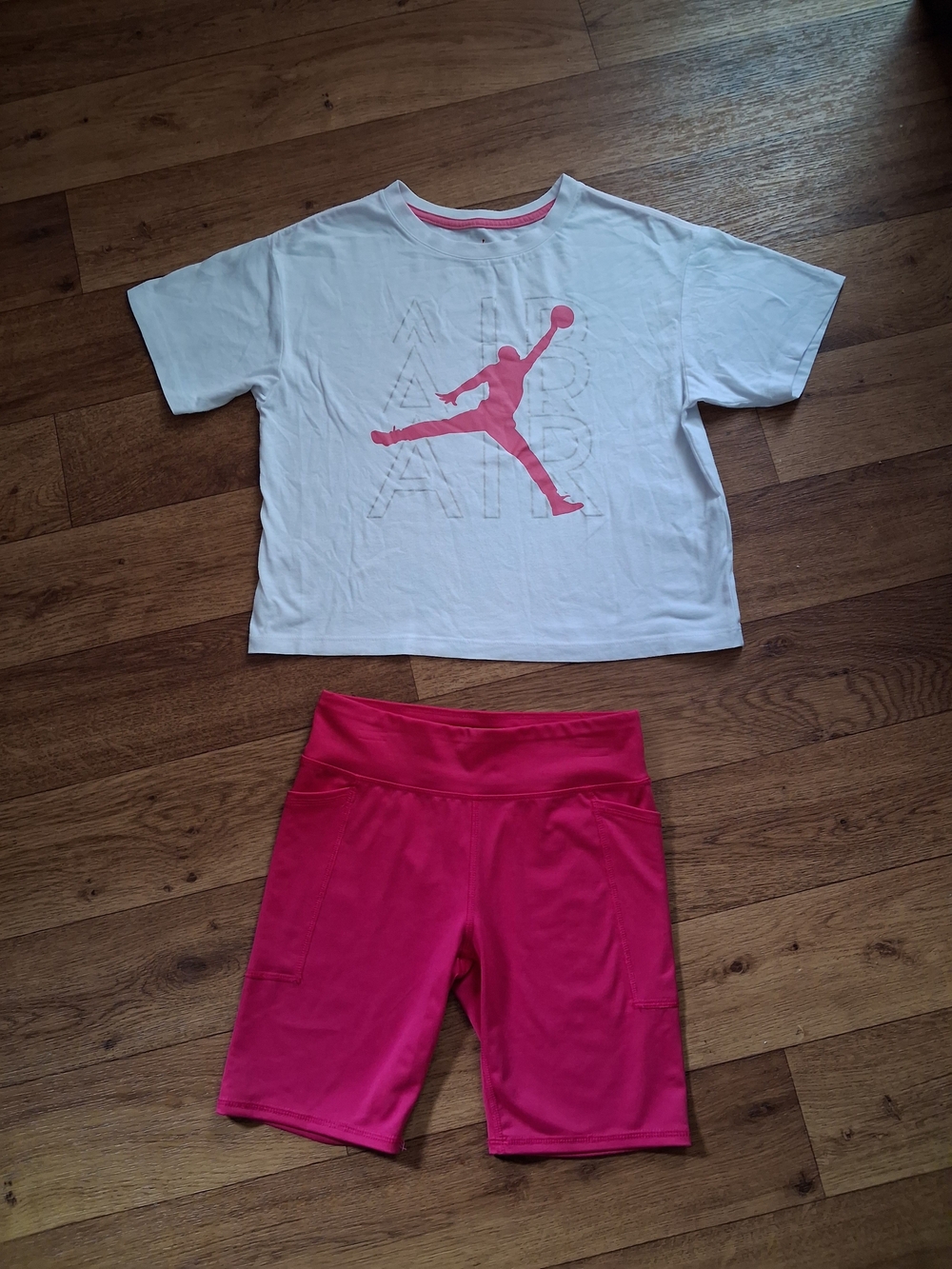Jordan Kids White and Pink Matching Set - Logo Tee & Athletic Shorts